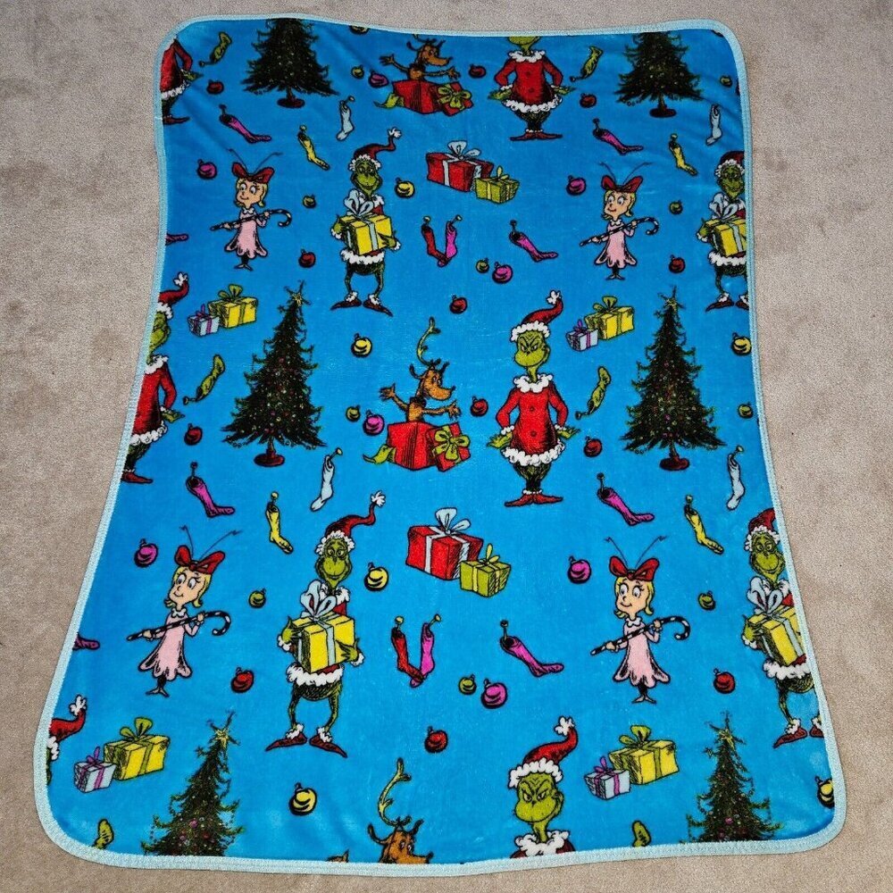 Grinch Blue Fleece Blanket Throw 2021 Franco 37x50 Christmas Max Cindy Lou Who